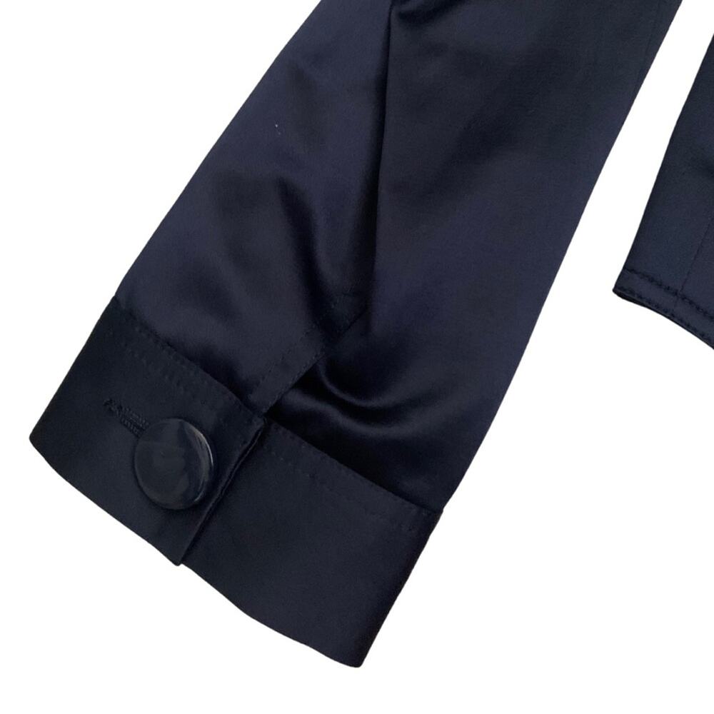 Elegant Navy Blue Satin Cropped Jacket Blazer Size Small Evening Twenty One - Picture 10 of 12